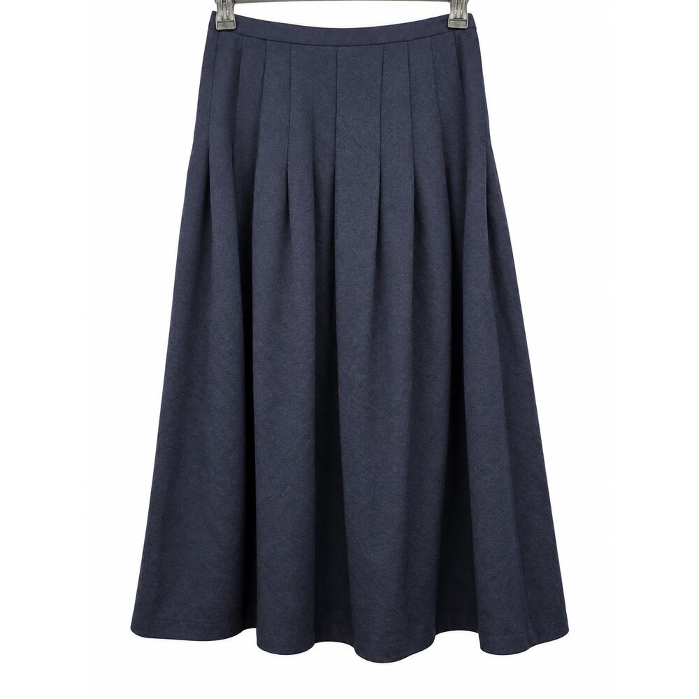 Talbots Navy Blue Pleated Wool Midi Skirt Size 10 100% Wool Classic Career - Picture 2 of 7
